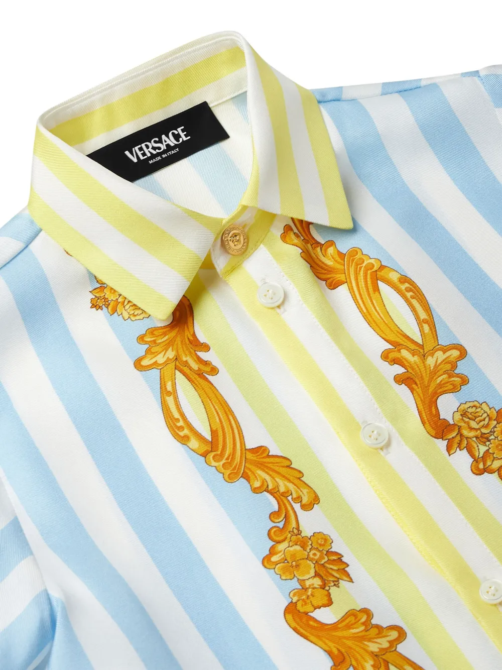 Versace Kids Chemise Barocco pinstriped silk shirt Blauw