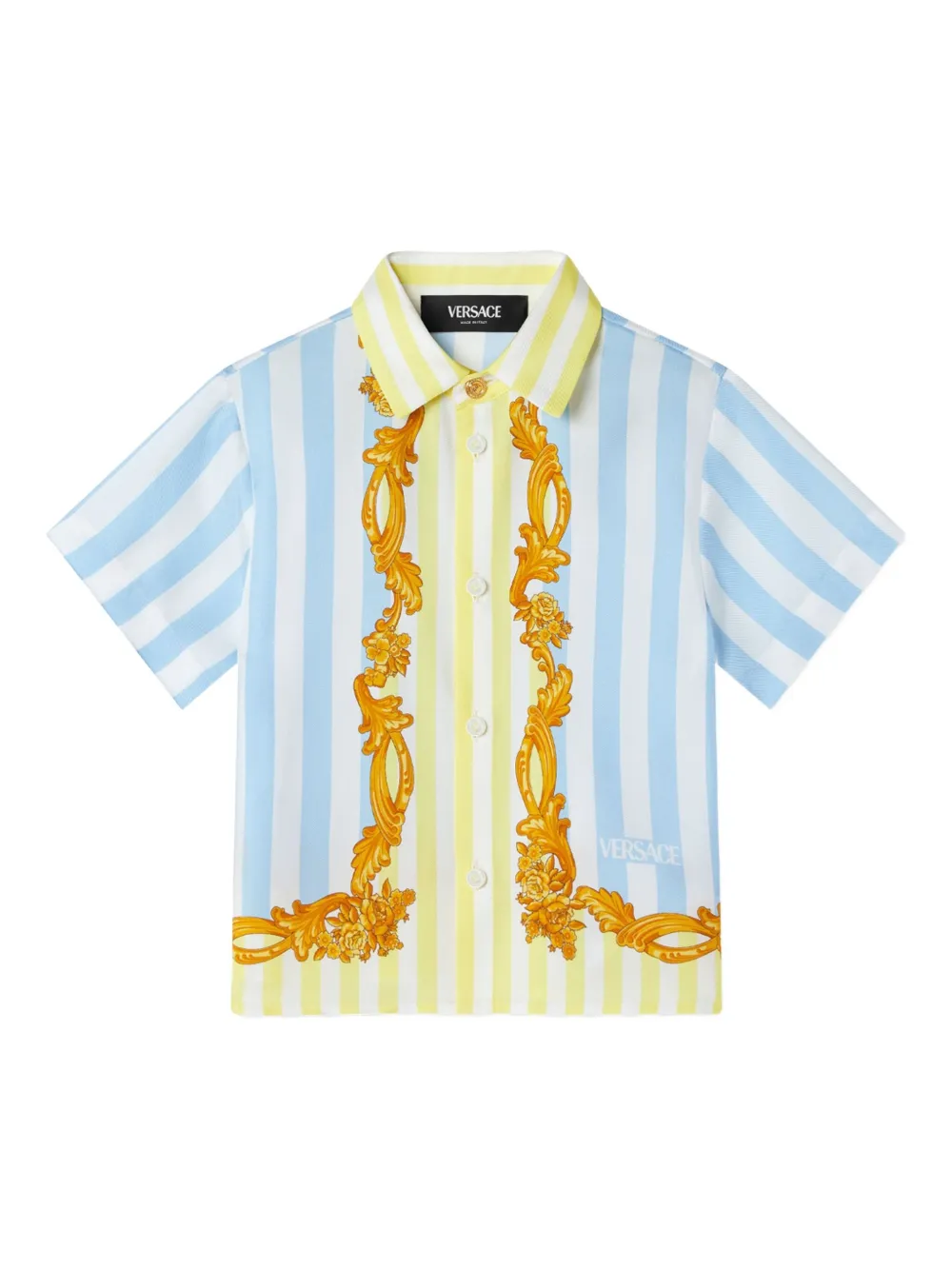 Versace Kids Chemise Barocco pinstriped silk shirt Blauw
