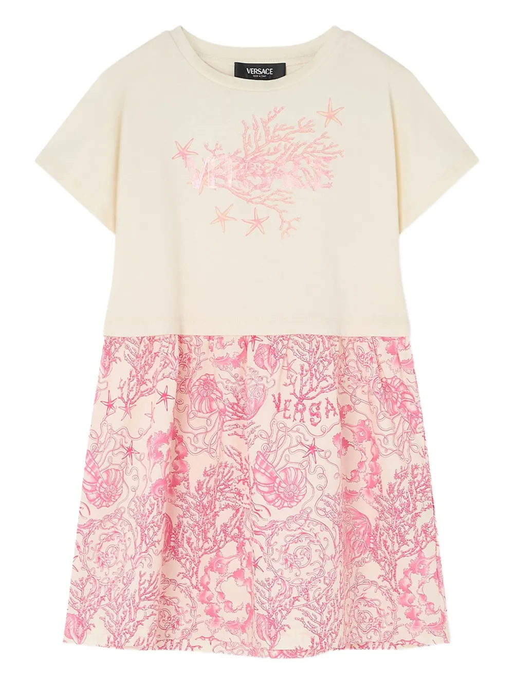 Versace Kids Underwater Barocco T-shirtjurk Beige