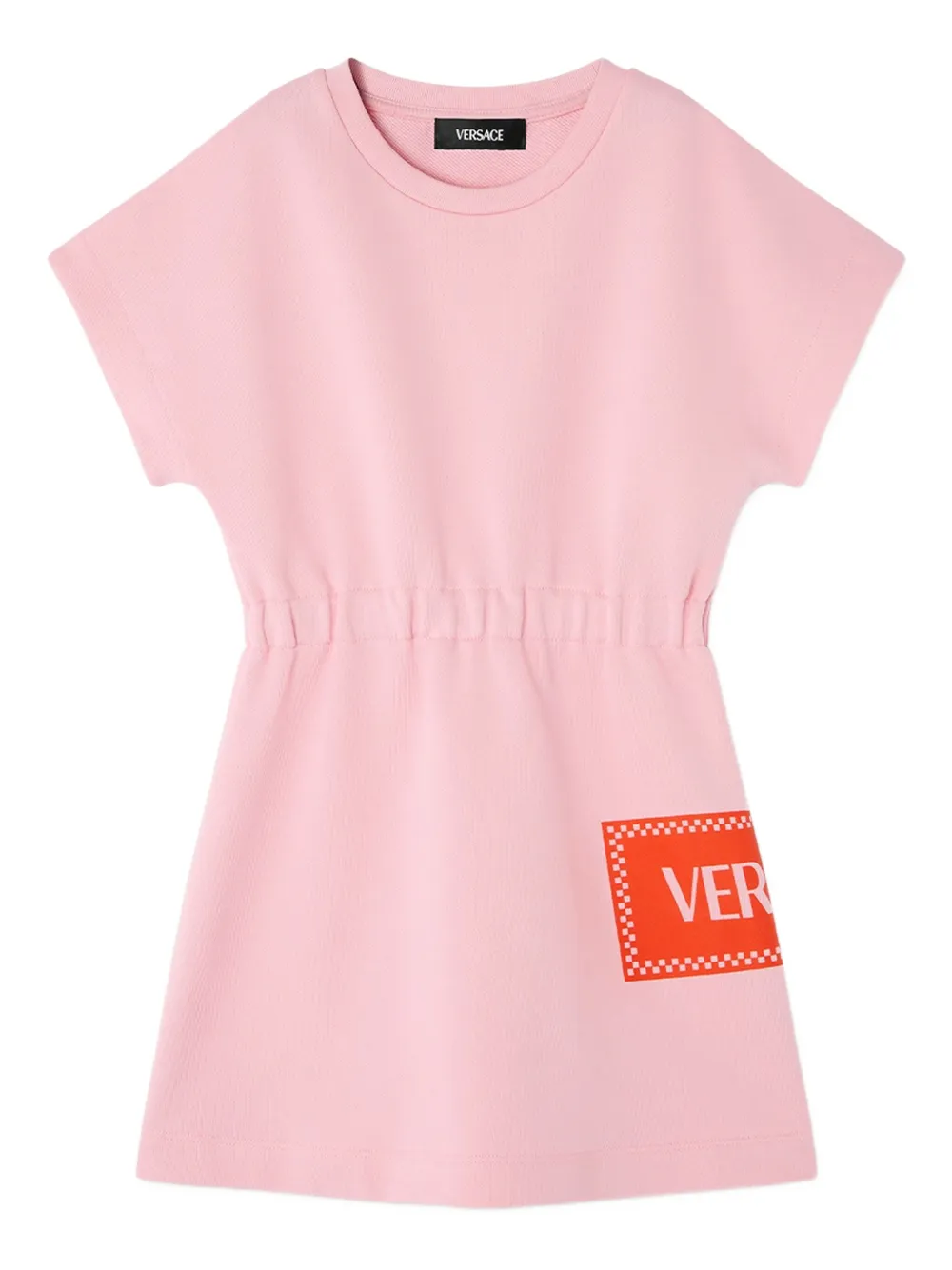 Versace Kids Gesmockte jurk met logoprint Roze