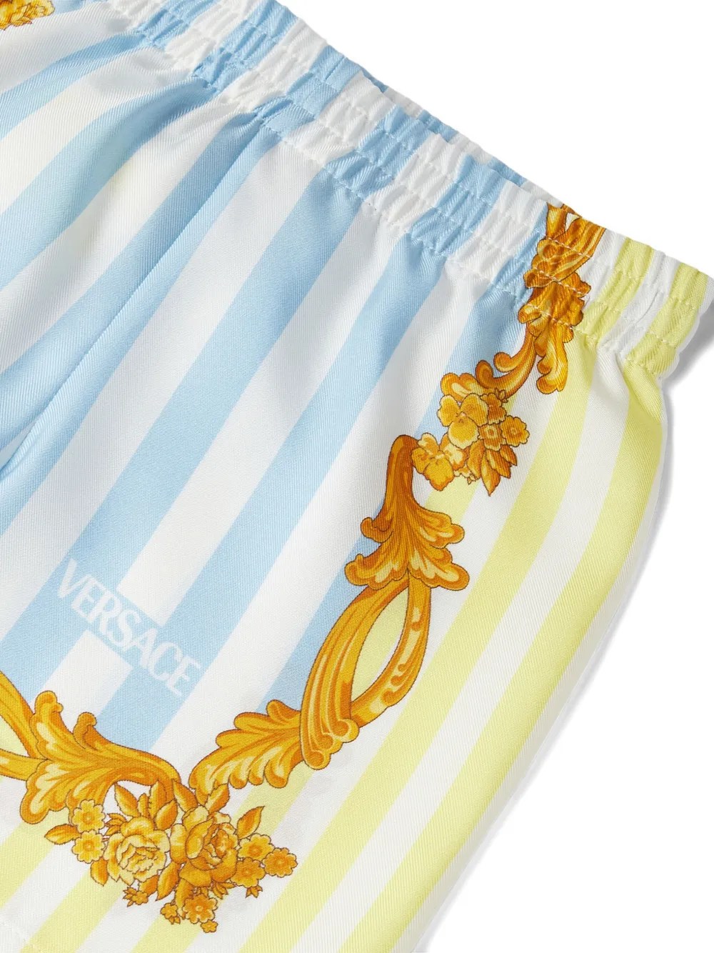 Versace Kids baroque-print striped shorts Blauw