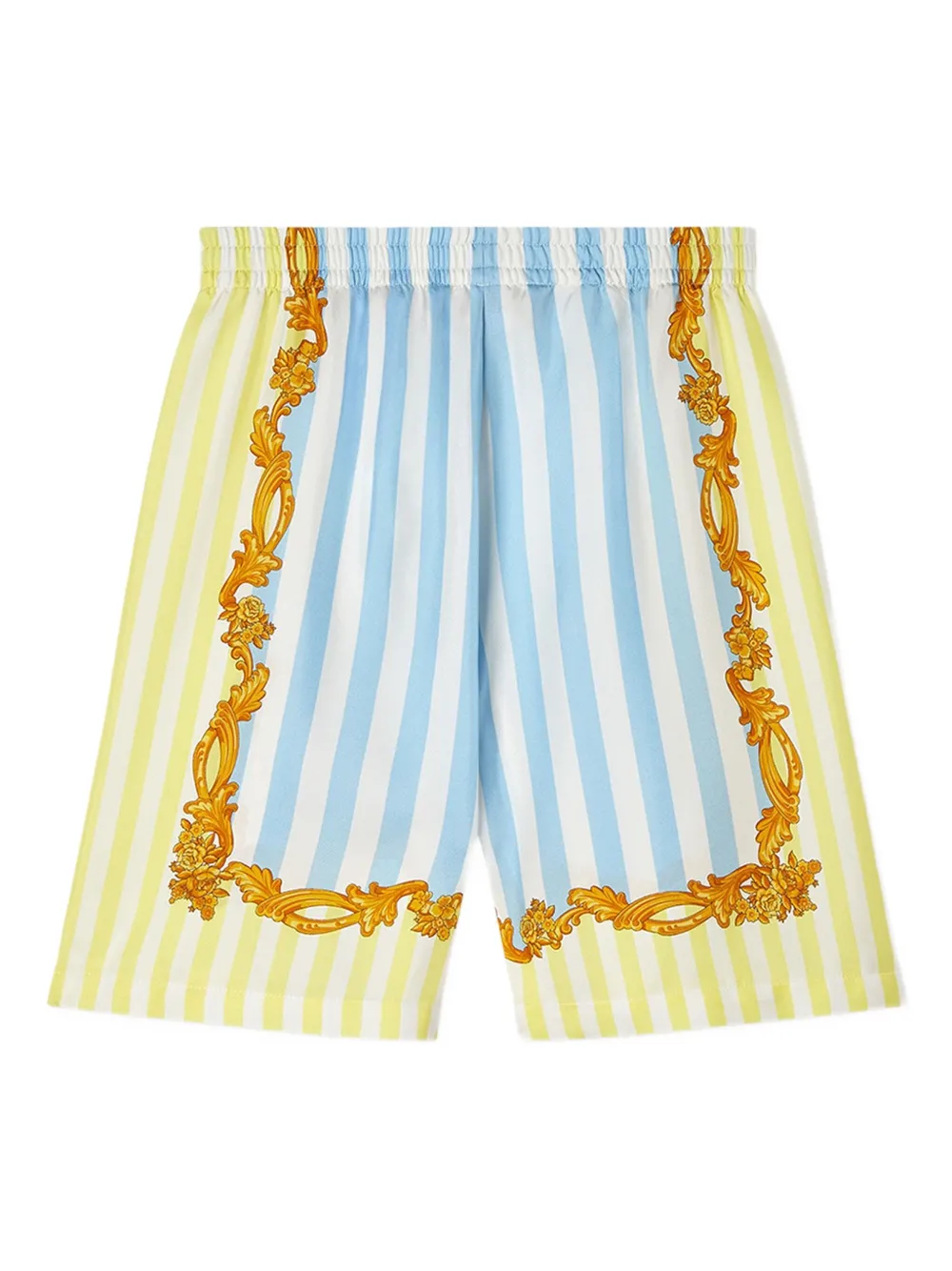Versace Kids baroque-print striped shorts Blauw
