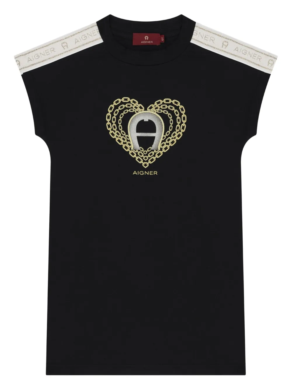 Aigner Kids T-shirt met hart kettingdetail Zwart