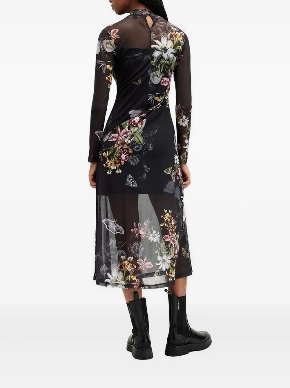 Allsaints Floral-print Midi Dress In Black