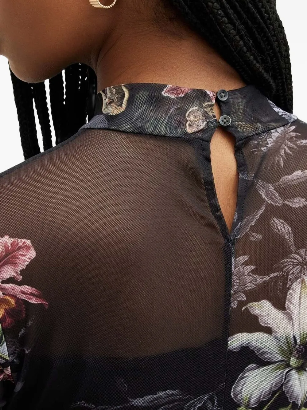 Allsaints Floral-print Midi Dress In Black