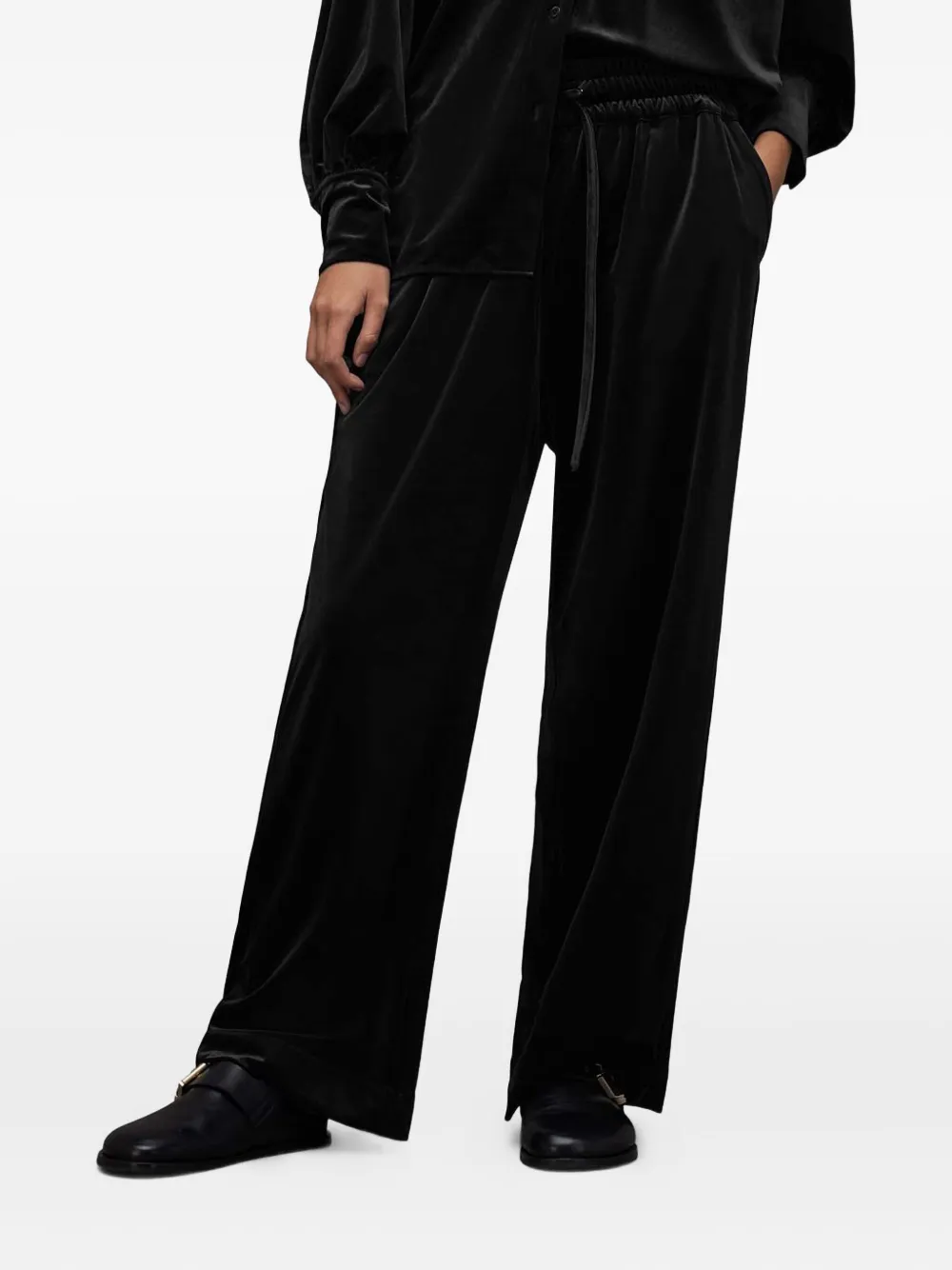AllSaints drawstring-waist velvet trousers | Black | Image 1