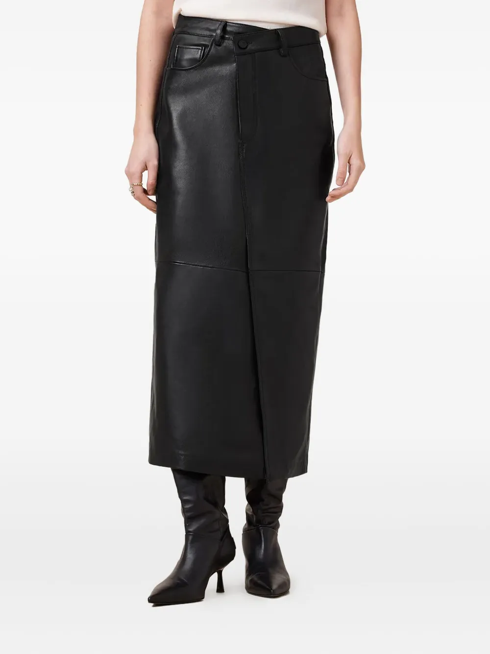 AllSaints Eden leren midi-rok Zwart