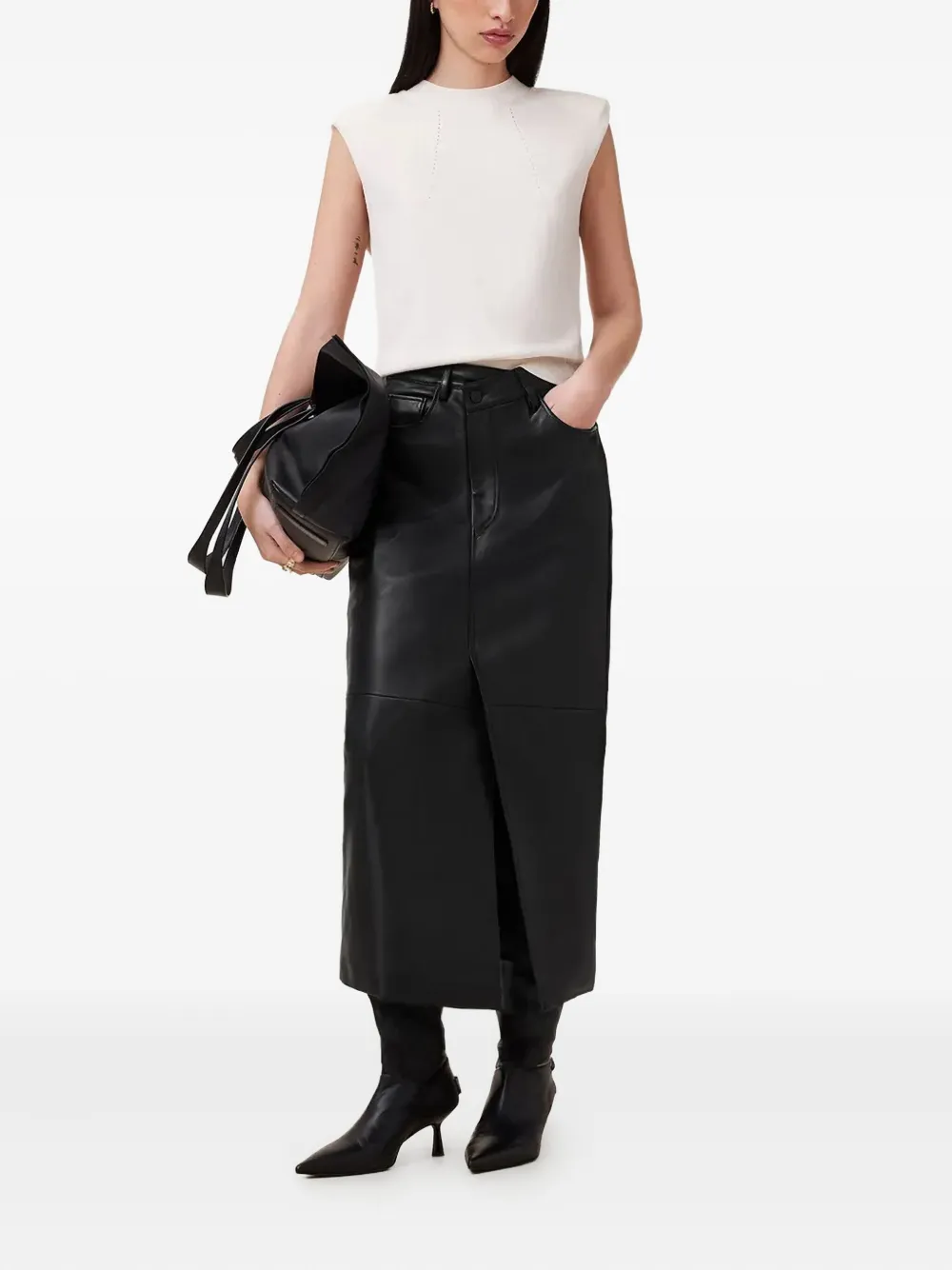 AllSaints Eden leren midi-rok Zwart
