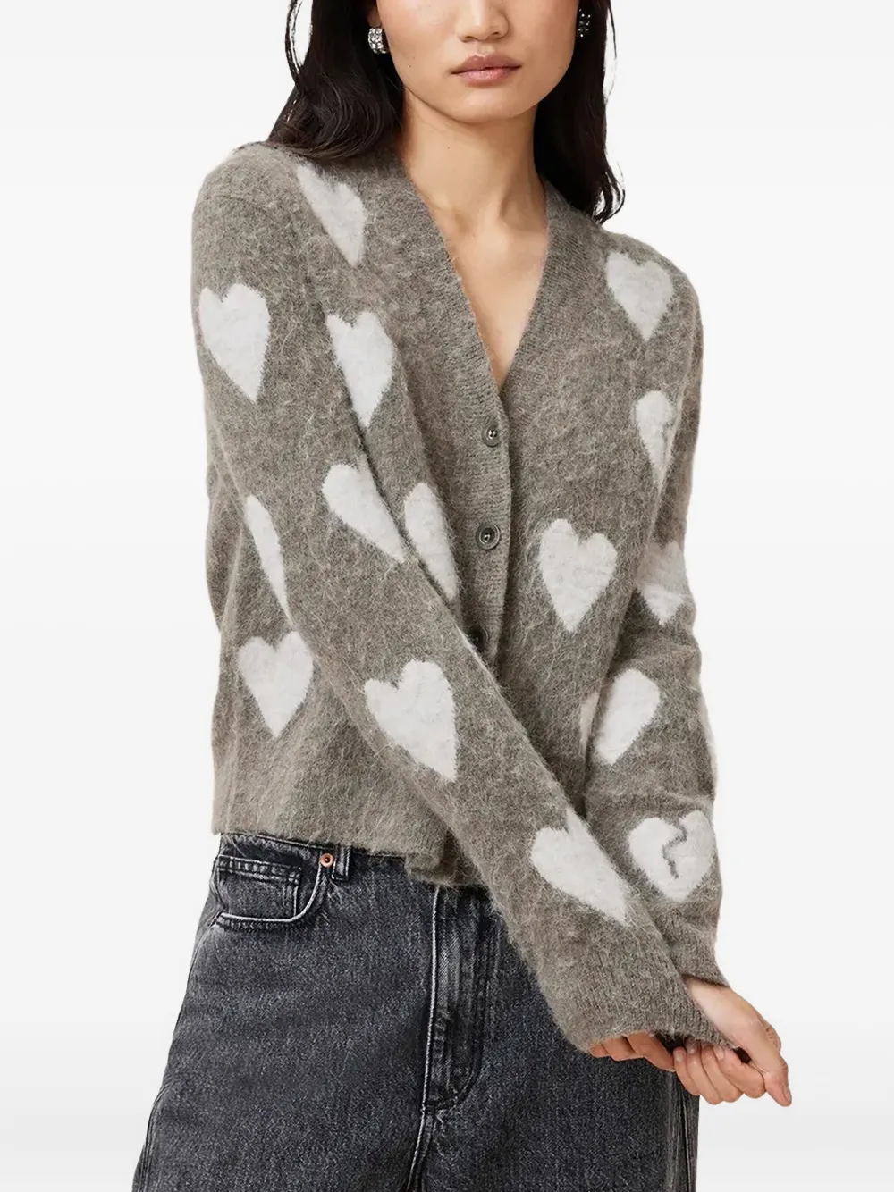 AllSaints Luv button-up vest met hartpatroon Grijs