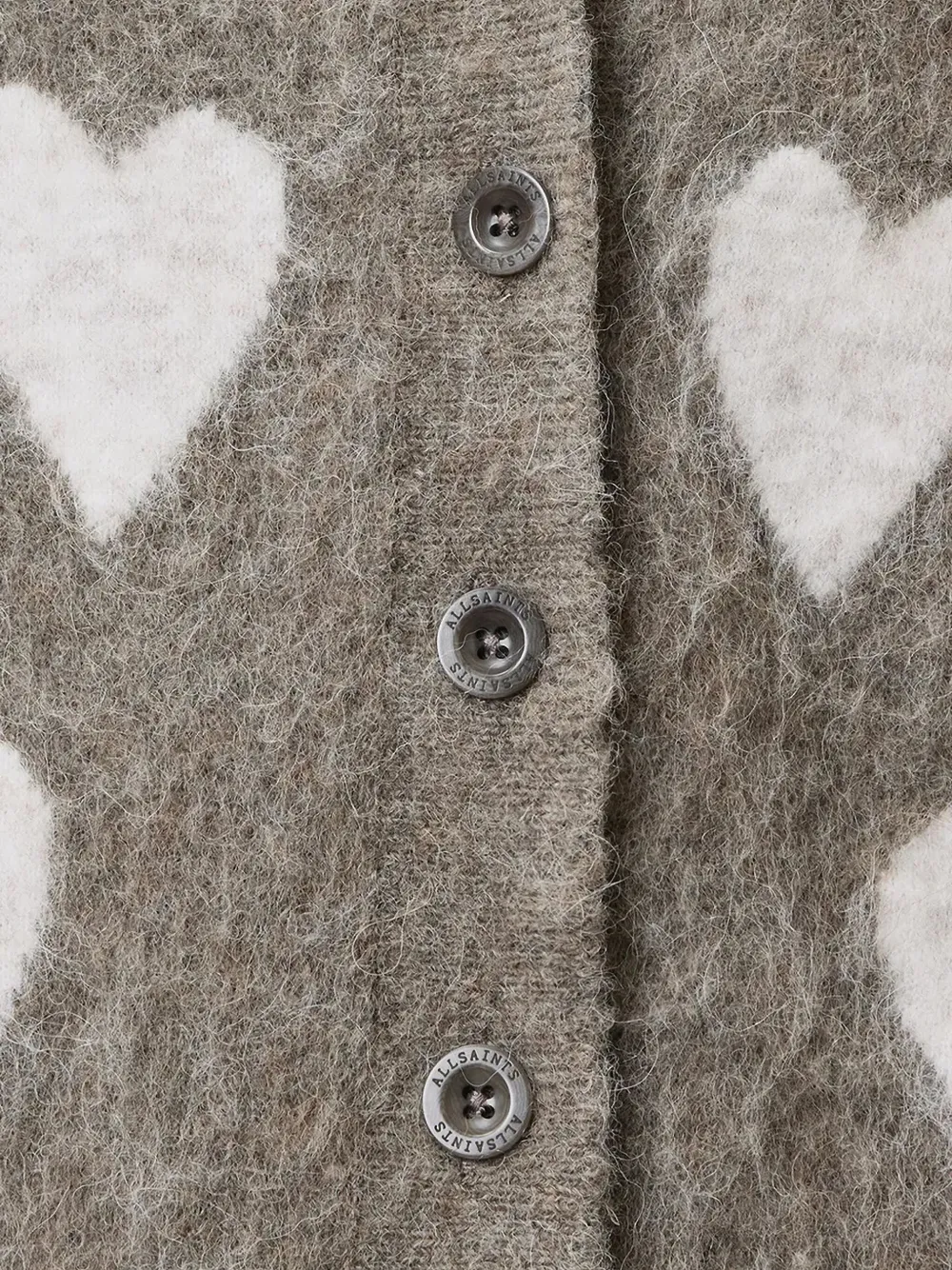AllSaints Luv button-up vest met hartpatroon Grijs