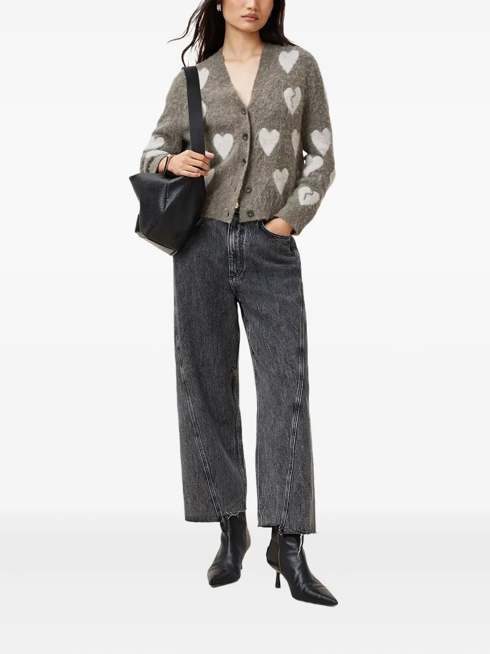 AllSaints Luv button-up vest met hartpatroon Grijs