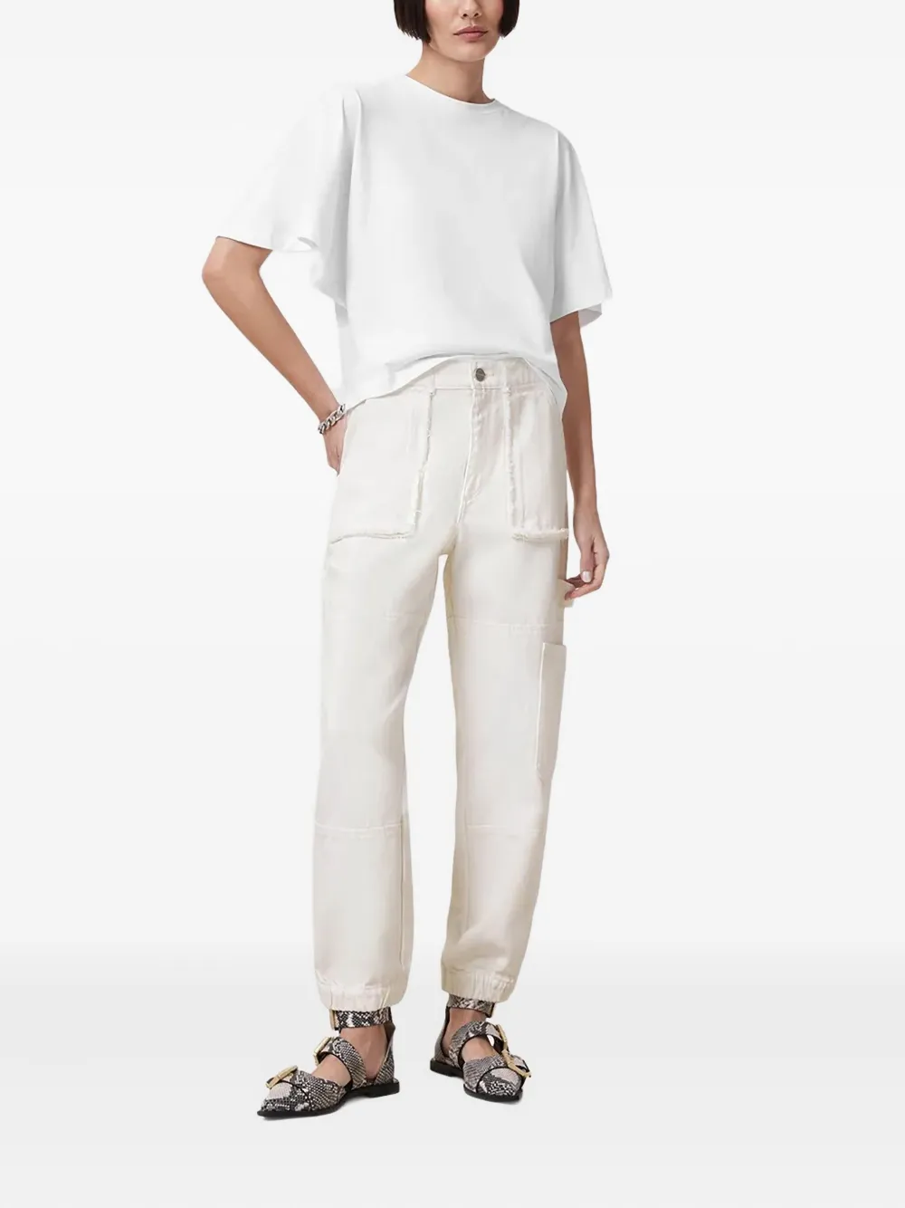AllSaints Mila jeans met franje en vlakken - Wit