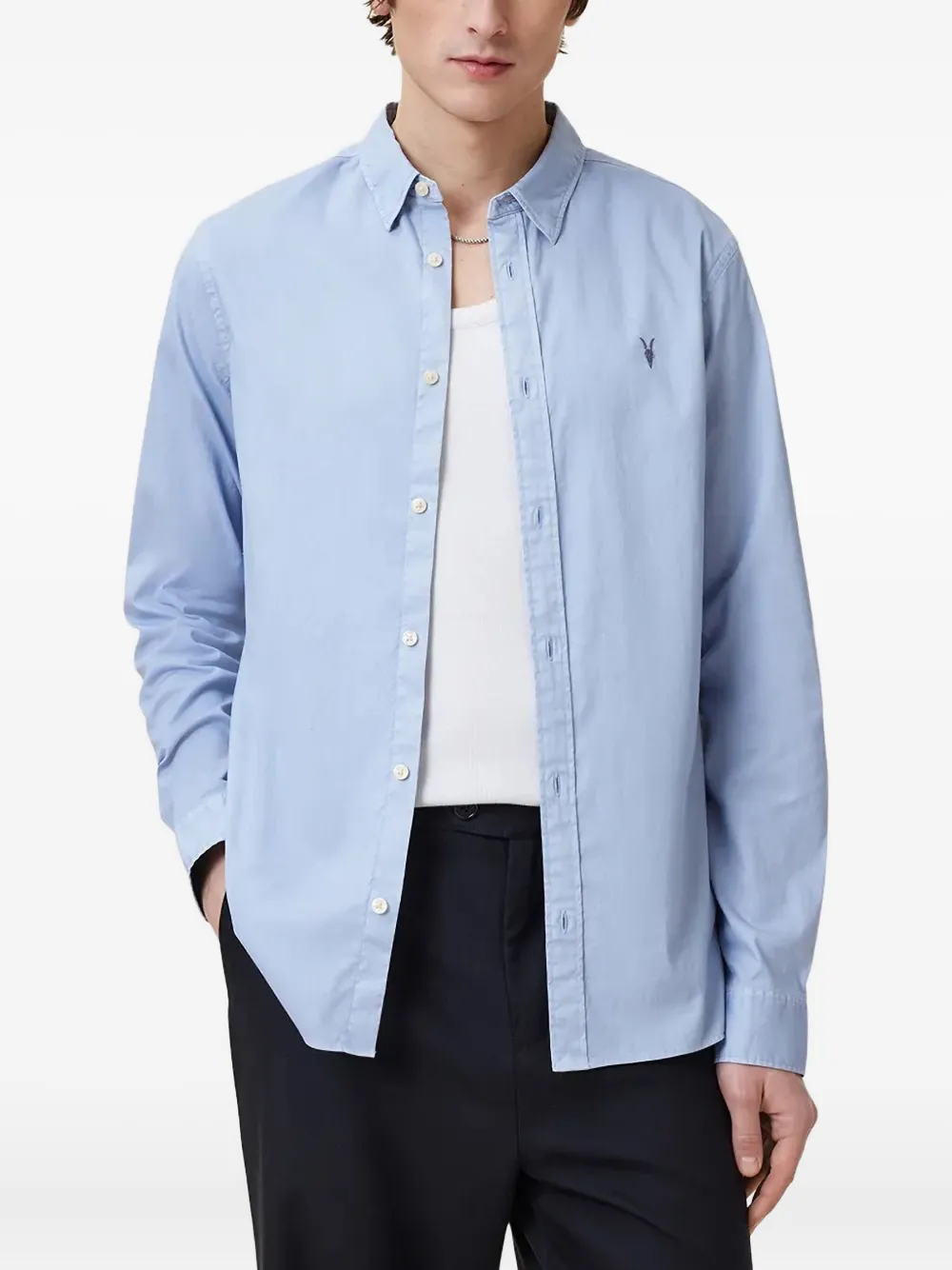 AllSaints Hawthorne overhemd met geborduurd logo Blauw