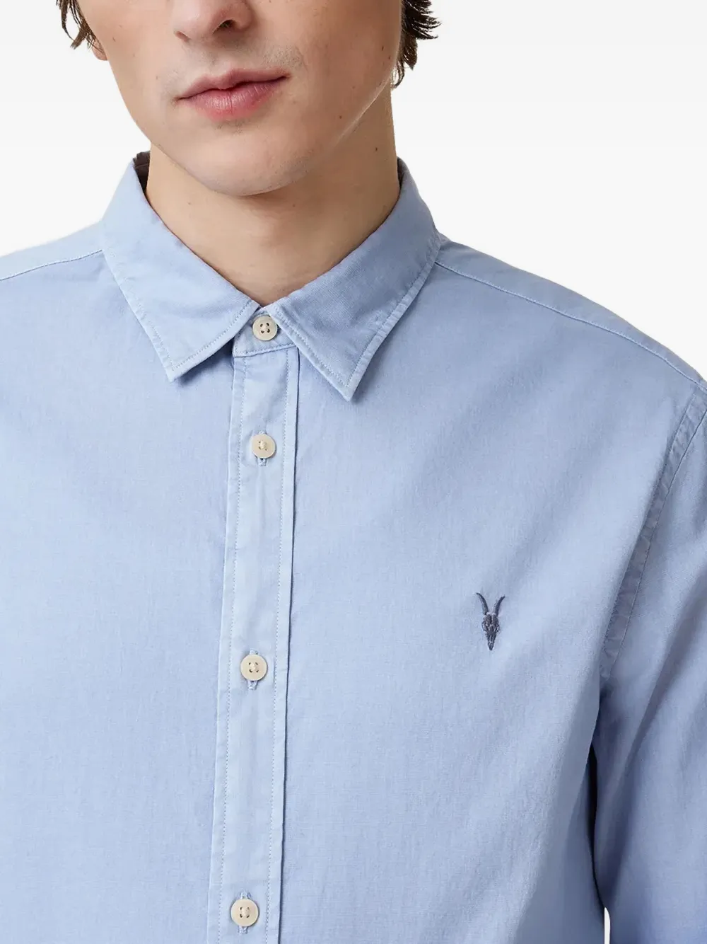 AllSaints Hawthorne overhemd met geborduurd logo Blauw