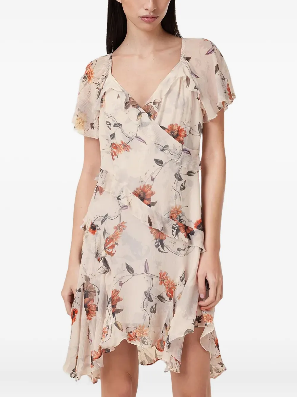 AllSaints Darma floral-print ruffled dress | Neutrals | Image 1