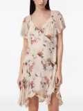 AllSaints Darma floral-print ruffled dress - Neutrals