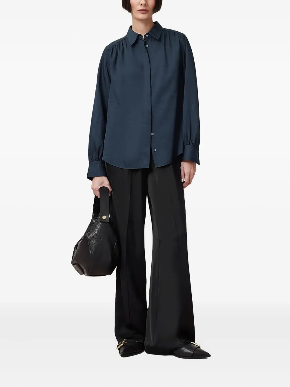 AllSaints Aggie gathered shirt Blauw