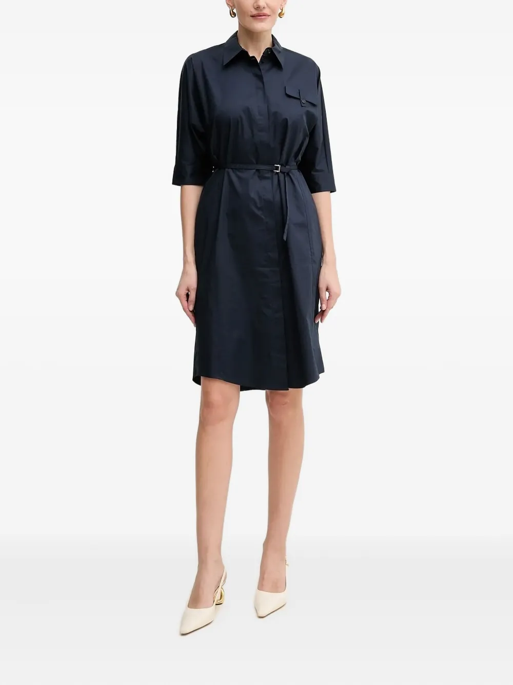 Hugo Boss Belted Shirt Midi Dress In Blue