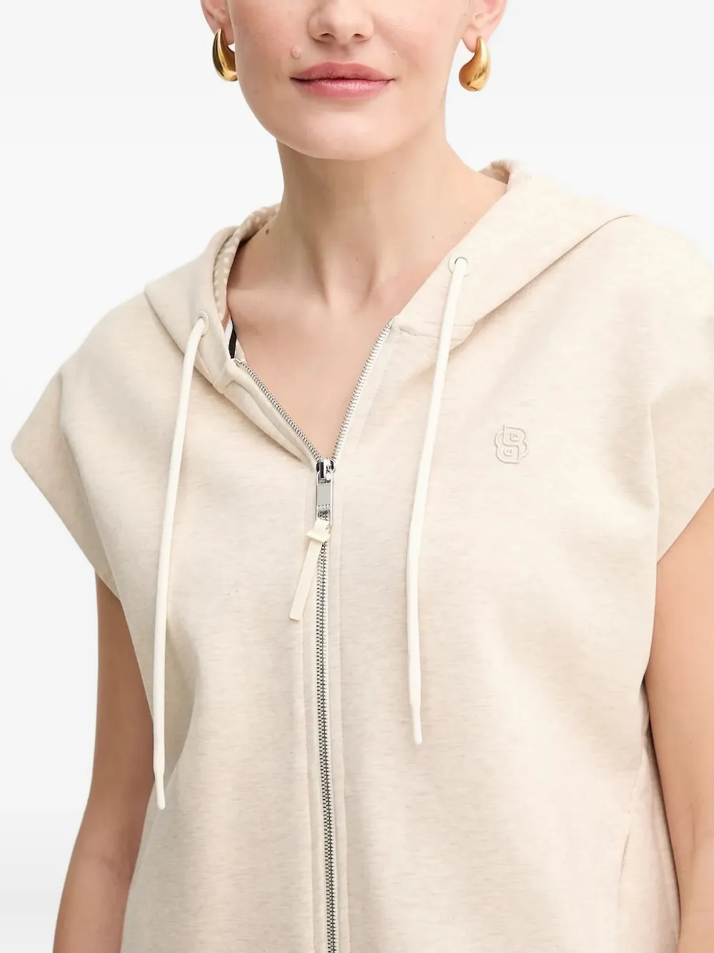 Hugo Boss Zip-front Sleeveless Hoodie In Neutral