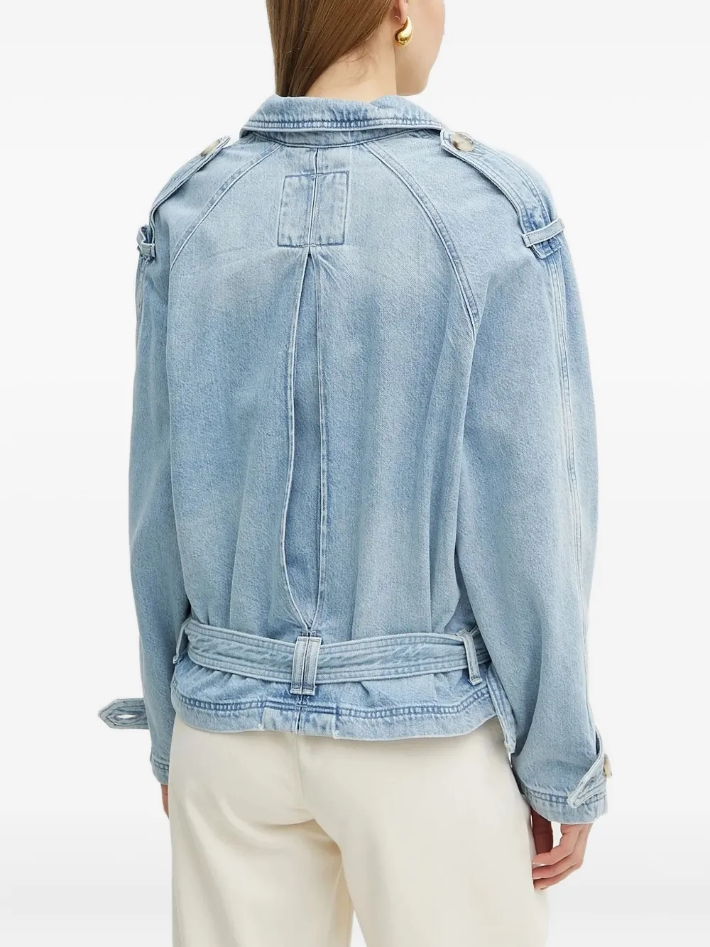 BOSS Denim jack met dubbele rij knopen en ceintuur Blauw