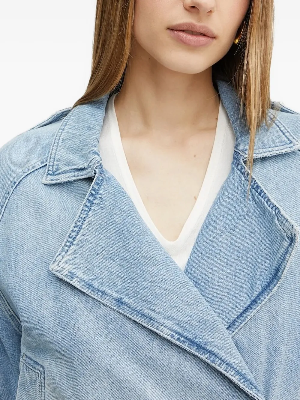 BOSS Denim jack met dubbele rij knopen en ceintuur Blauw