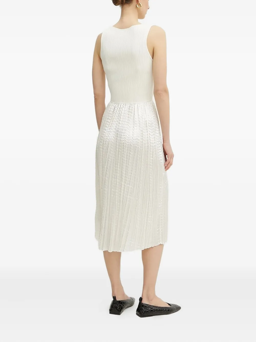 Hugo Boss Ribbed-knit Pleated Midi Dress In White