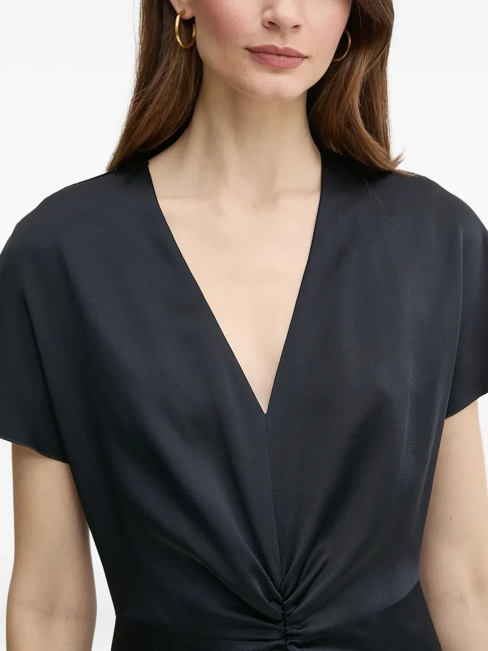 BOSS Dulania gesmockte midi-jurk met V-hals Blauw