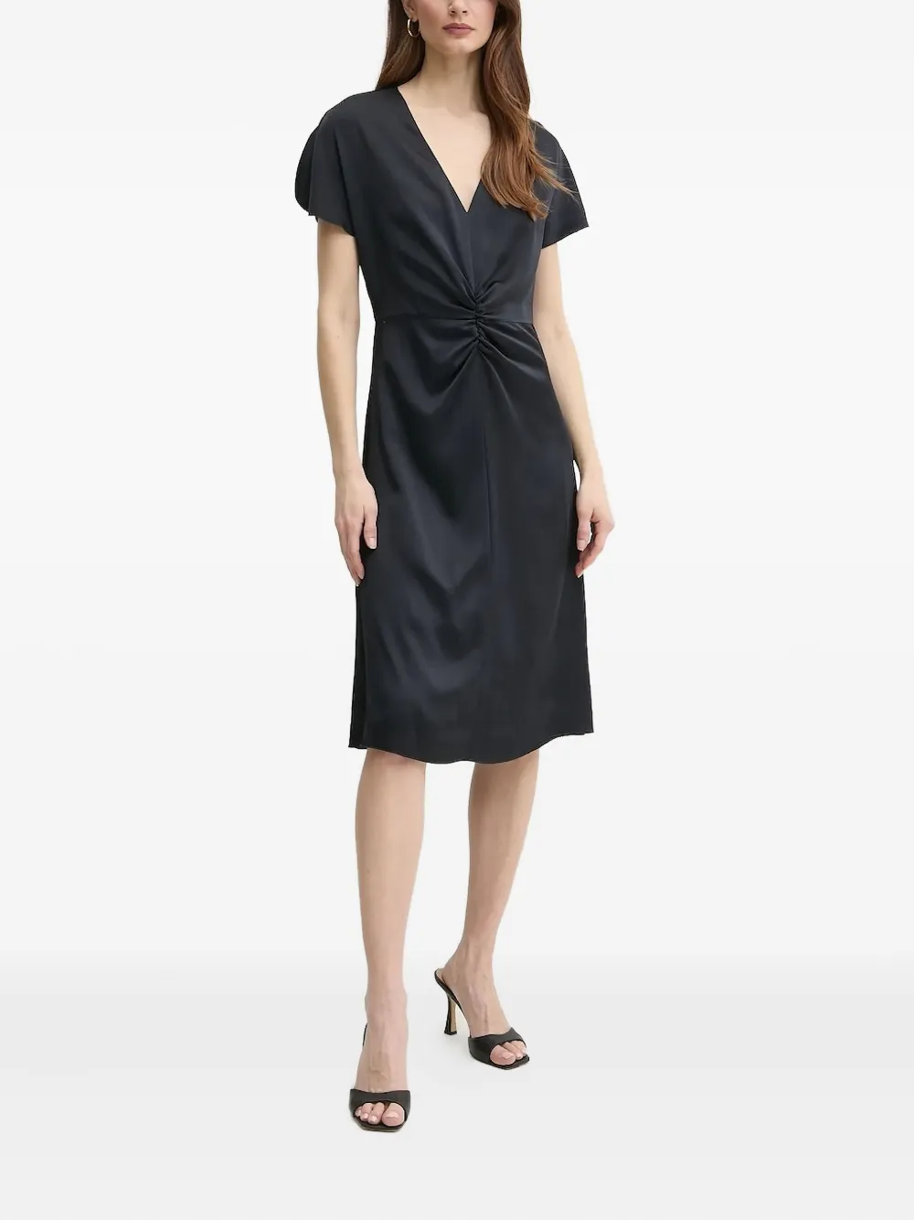Hugo Boss Dulania V-neck Gathered Midi Dress In Blue