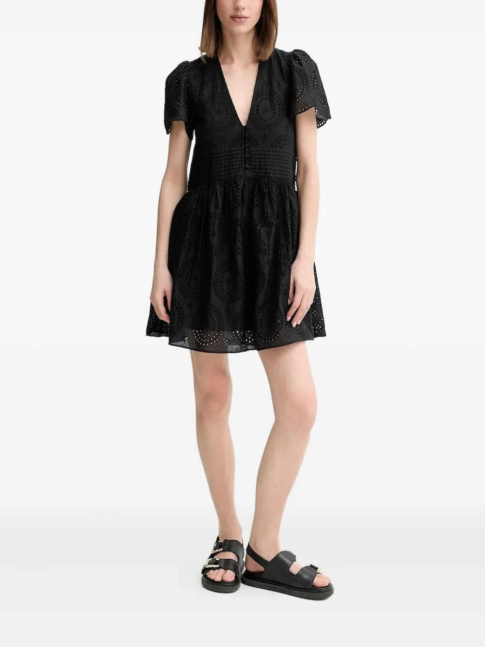 Hugo Boss Eyelet-embroidered Puff-sleeve Mini Dress In Blue