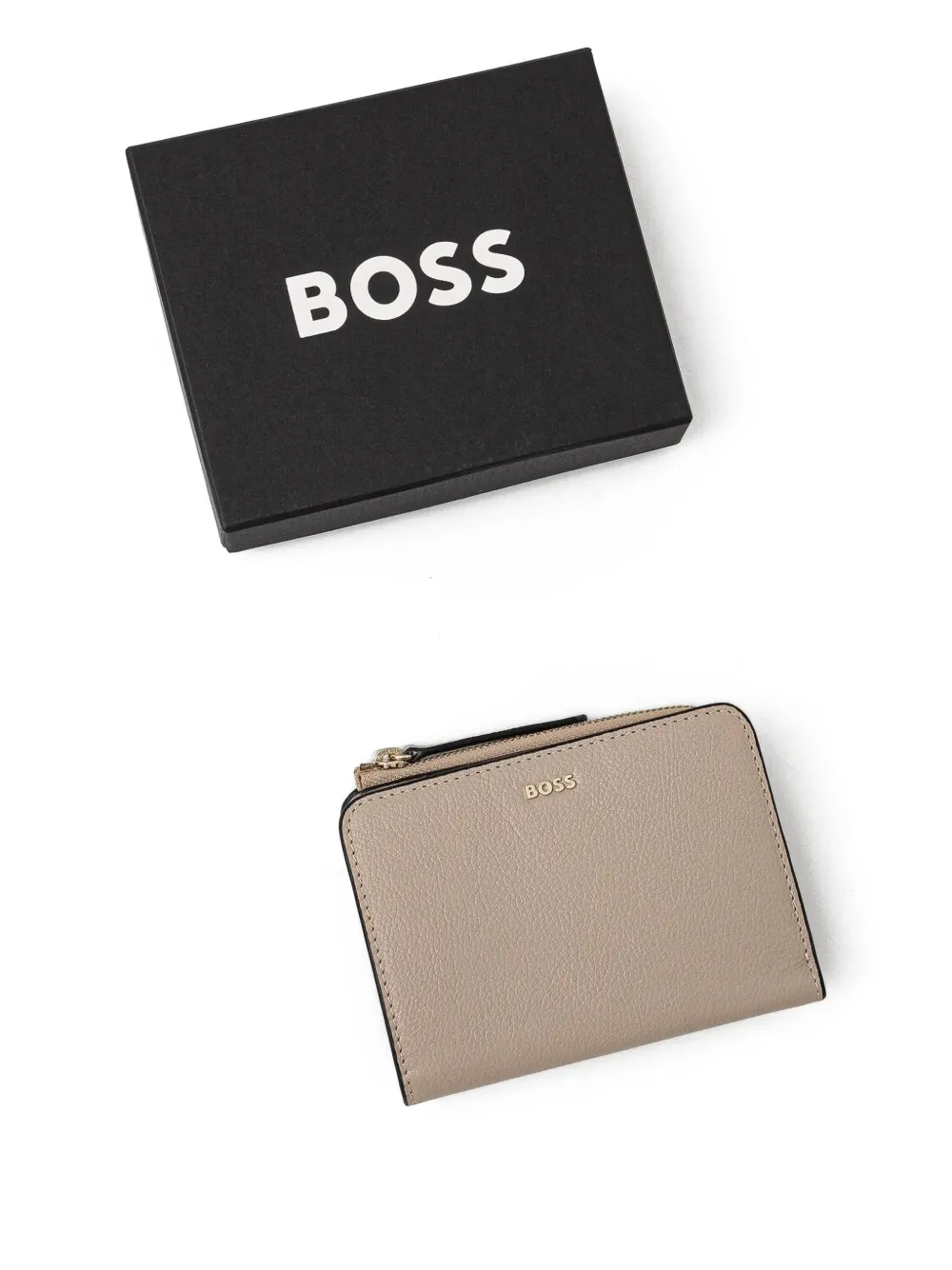 BOSS Leren portemonnee Beige