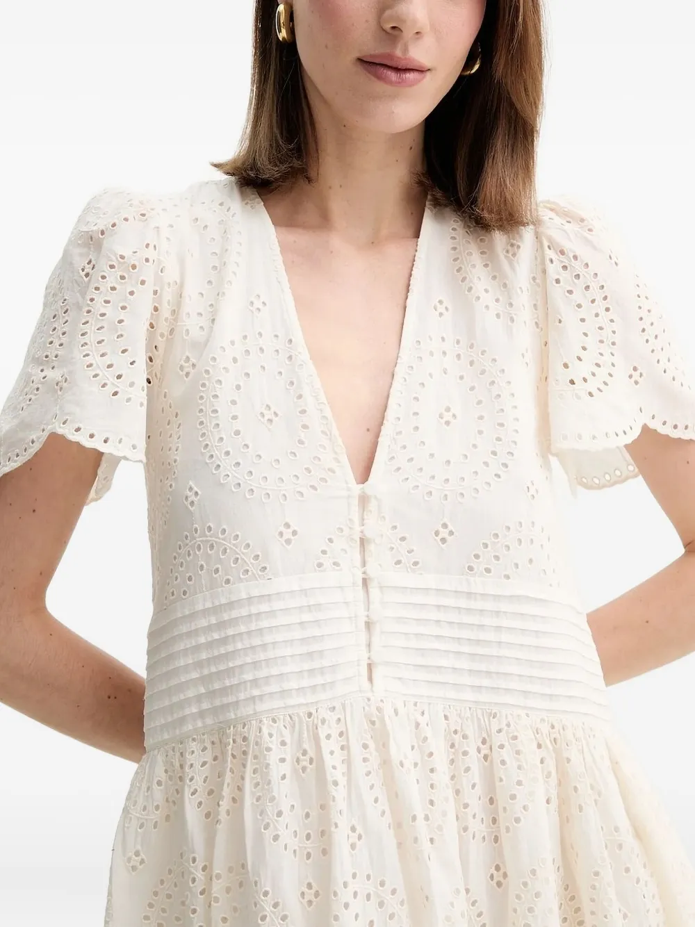 Hugo Boss Eyelet-embroidered Puff-sleeve Mini Dress In White