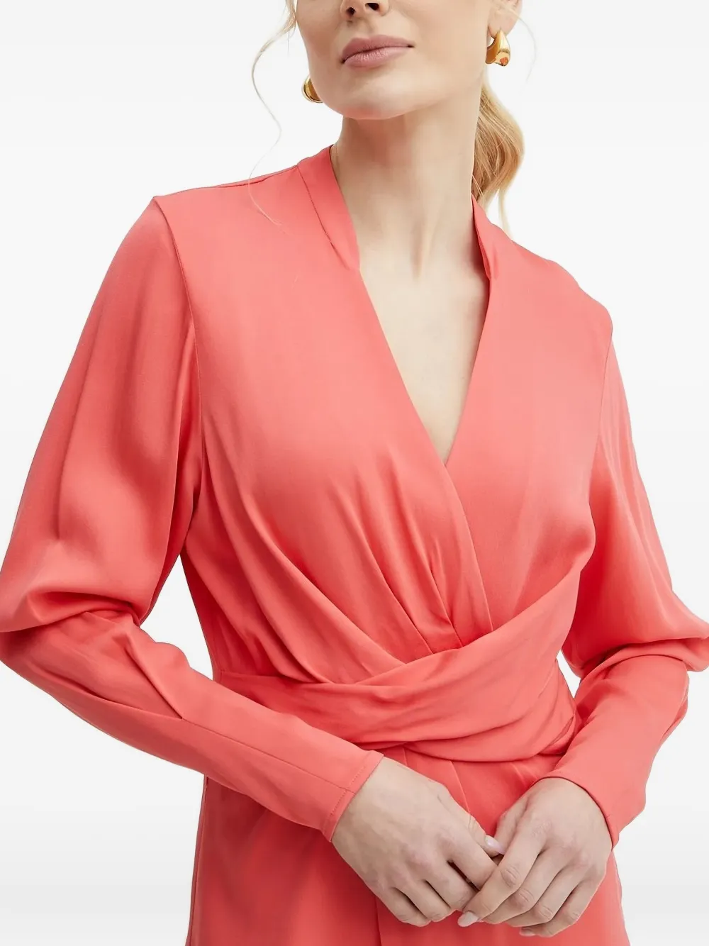 BOSS Blouse met gewikkeld effect en lange mouwen Oranje