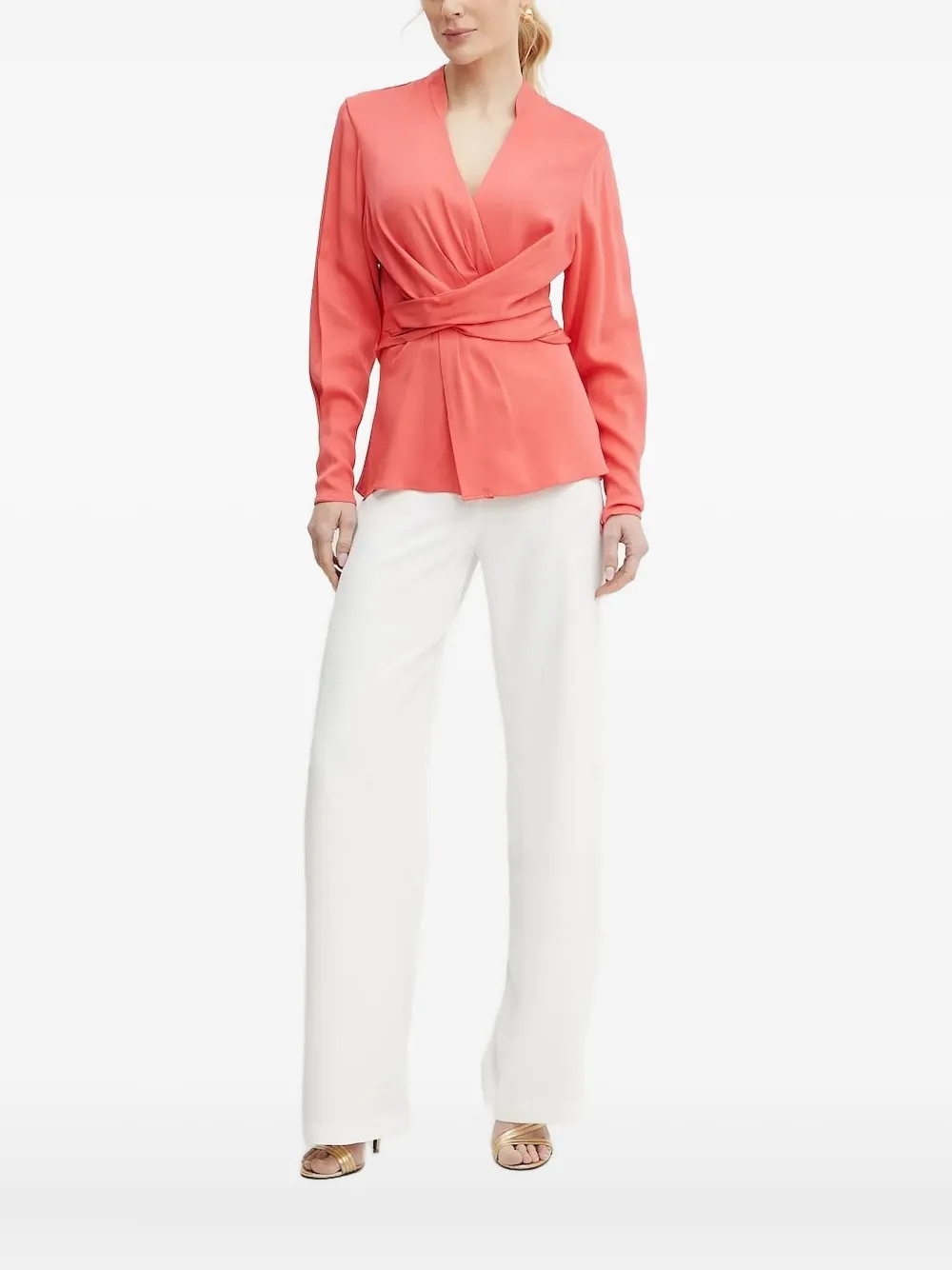 Hugo Boss Wrap-effect Long-sleeve Blouse In Orange
