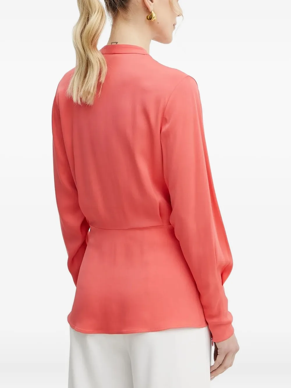 BOSS Blouse met gewikkeld effect en lange mouwen - Oranje