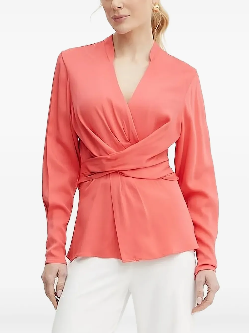 BOSS Blouse met gewikkeld effect en lange mouwen Oranje