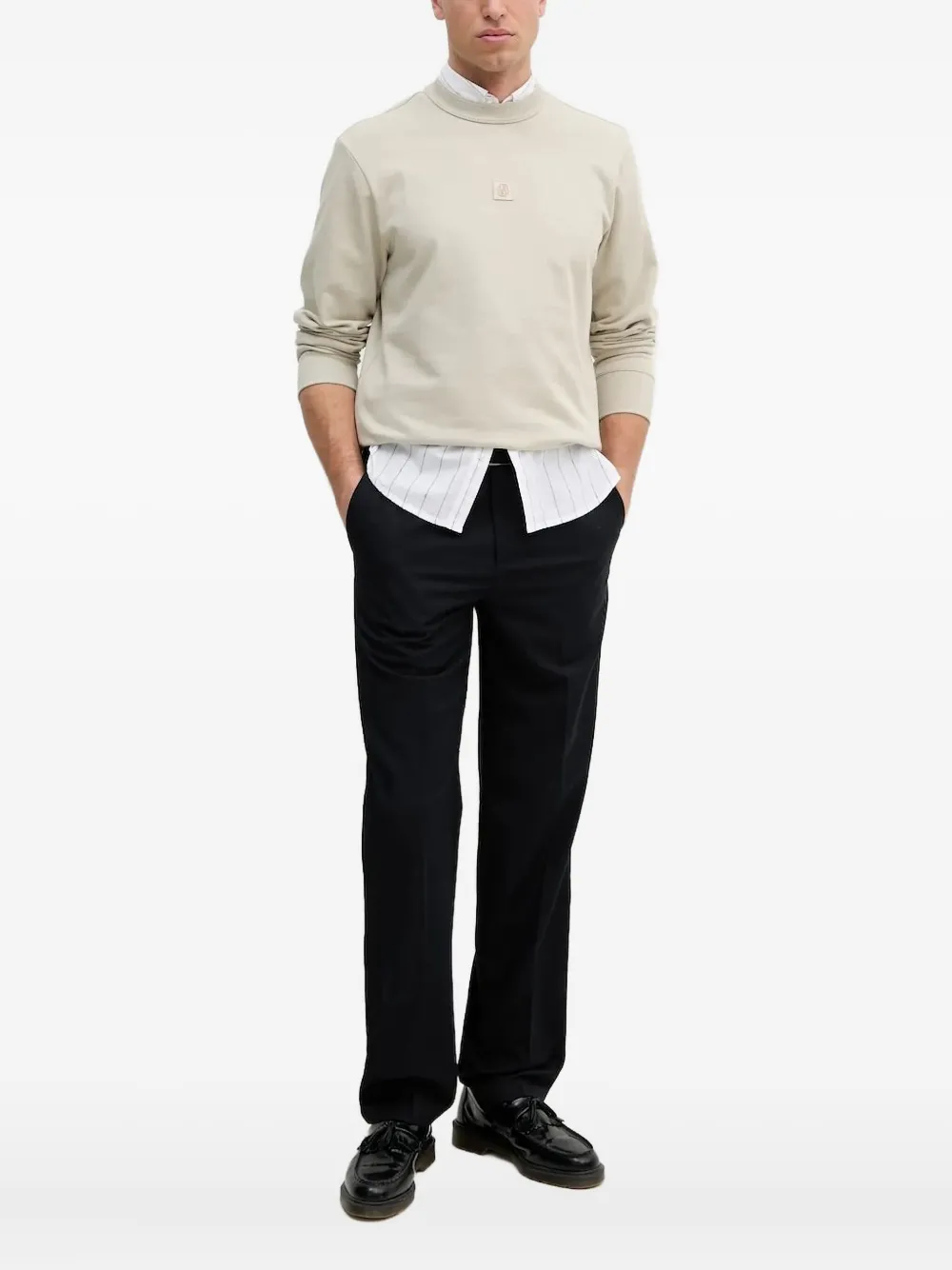 Hugo Boss Logo-plaque Crew-neck Sweatshirt In Neutral