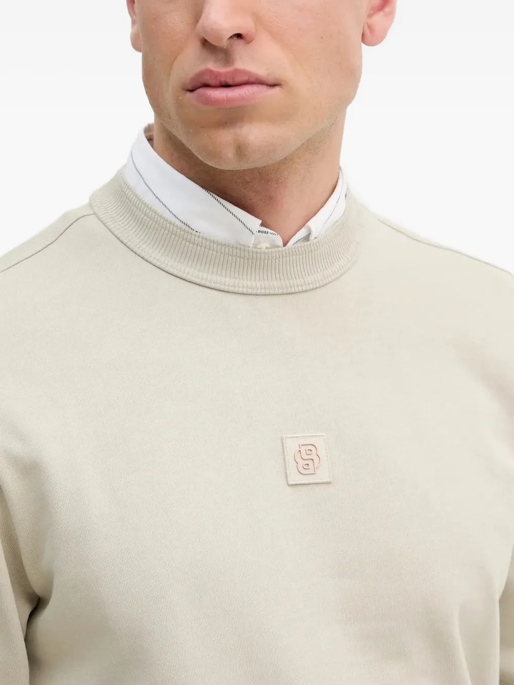 BOSS logo-plaque crew-neck sweatshirt Beige