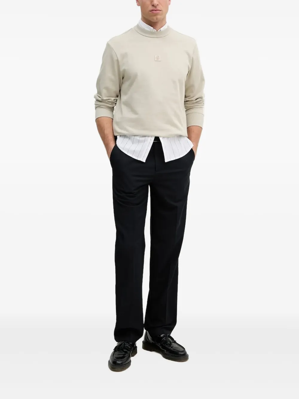 BOSS logo-plaque crew-neck sweatshirt Beige