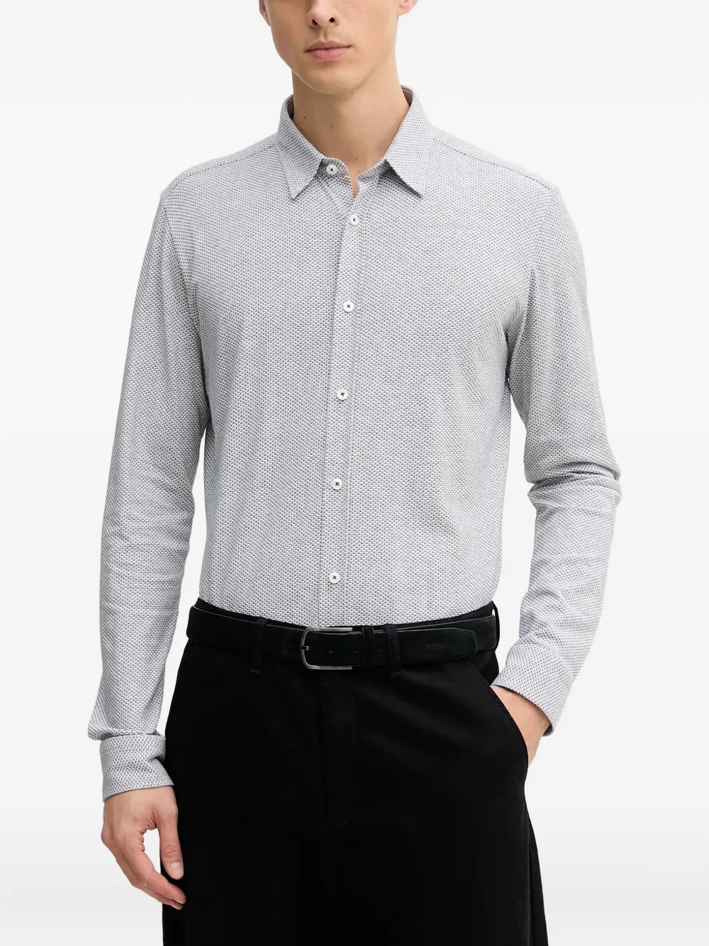 BOSS textured long-sleeve cotton shirt | Blue | Image 1