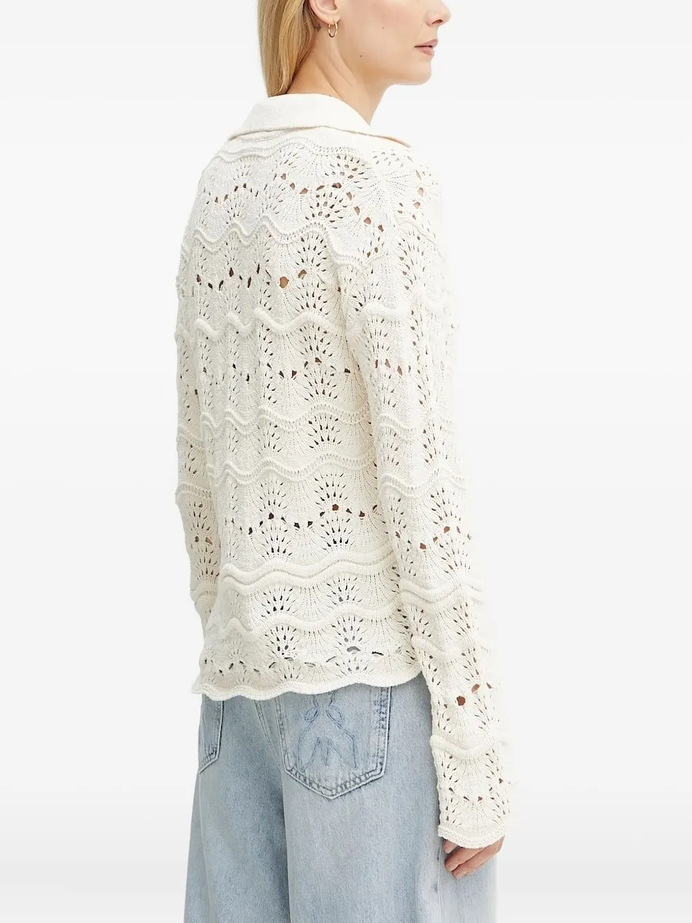 Hugo Boss Open-knit Collared Sweater In White