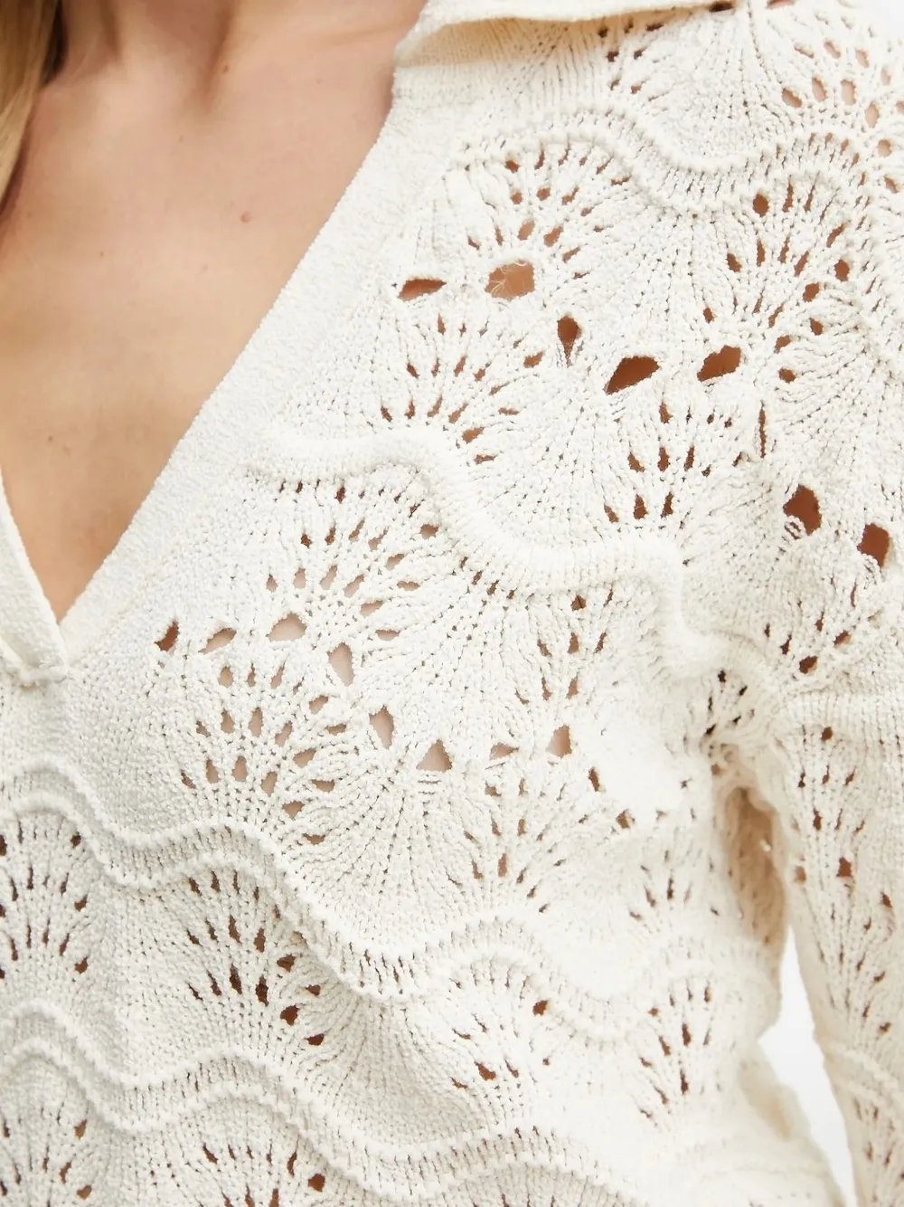 Hugo Boss Open-knit Collared Sweater In White