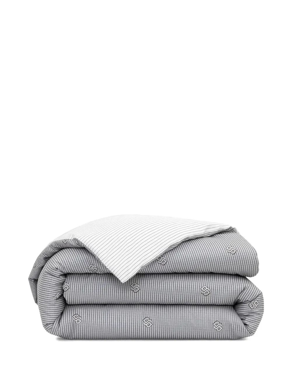 BOSS logo-embroidered striped duvet cover | Grey | Image 1