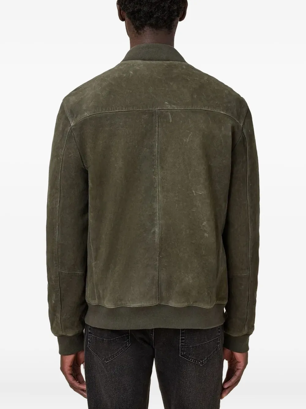 Allsaints Buckley Regular Fit Waxed Goat Suede Bomber Jacket In Green