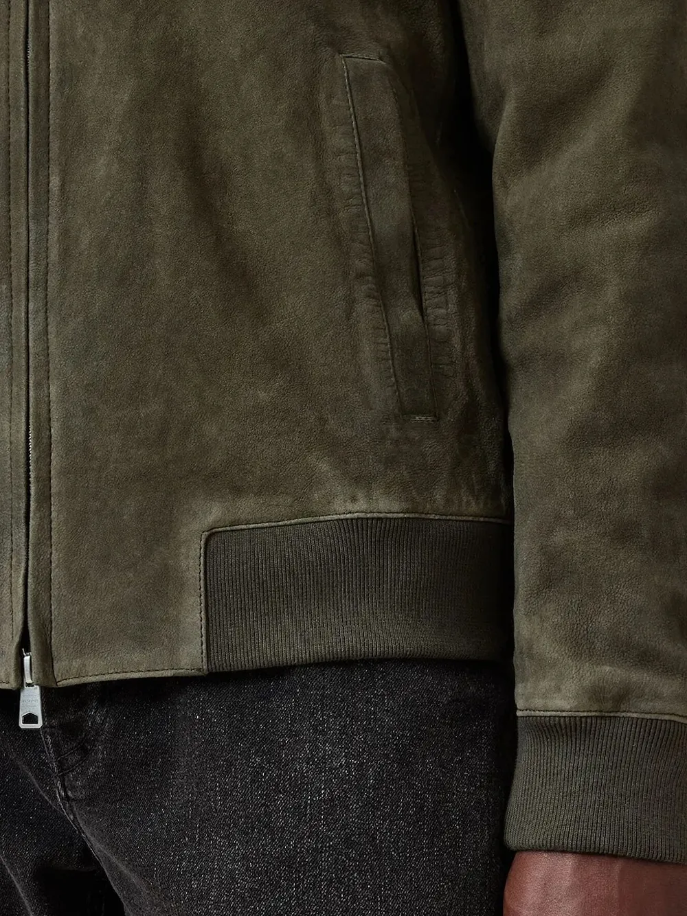 Allsaints Buckley Regular Fit Waxed Goat Suede Bomber Jacket In Green