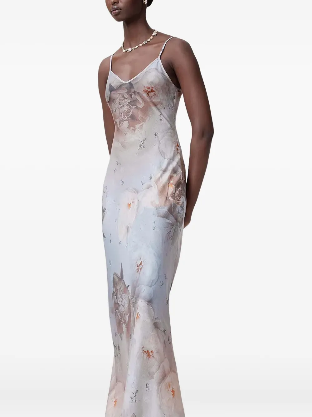 AllSaints Maxi-jurk met bloemenprint Blauw
