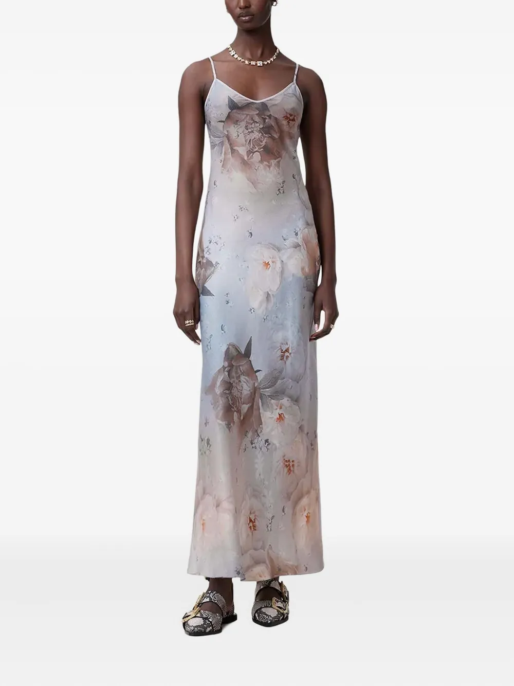 AllSaints Maxi-jurk met bloemenprint Blauw