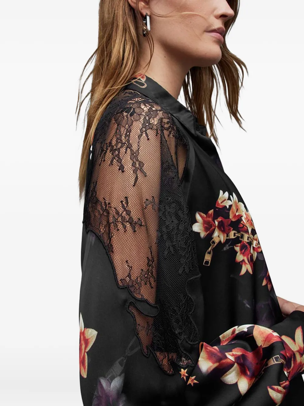AllSaints Shirt met bloemenkant Zwart