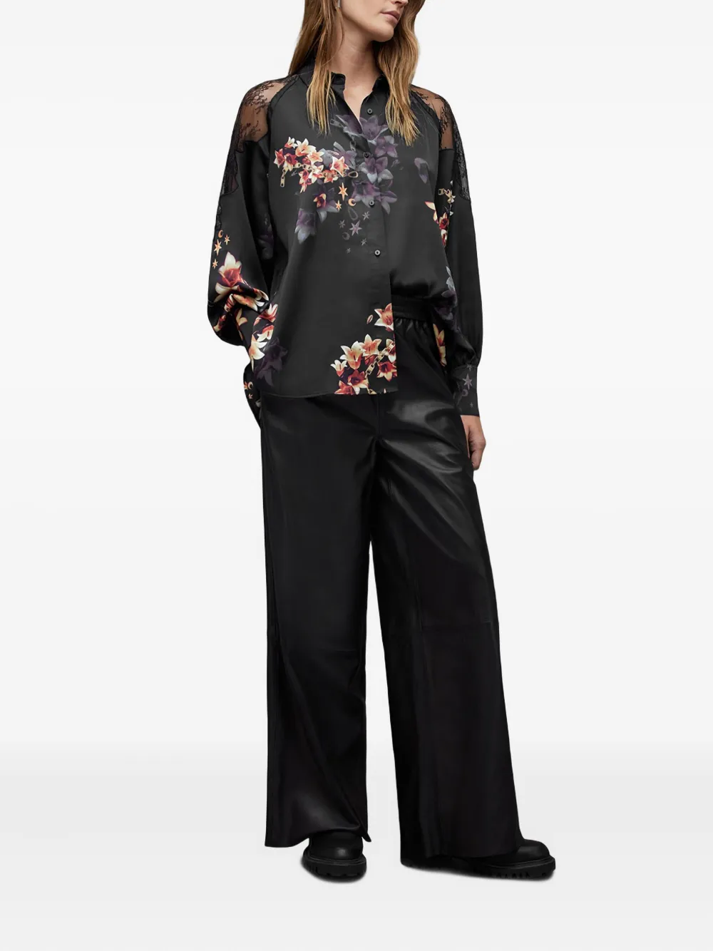 AllSaints Shirt met bloemenkant Zwart