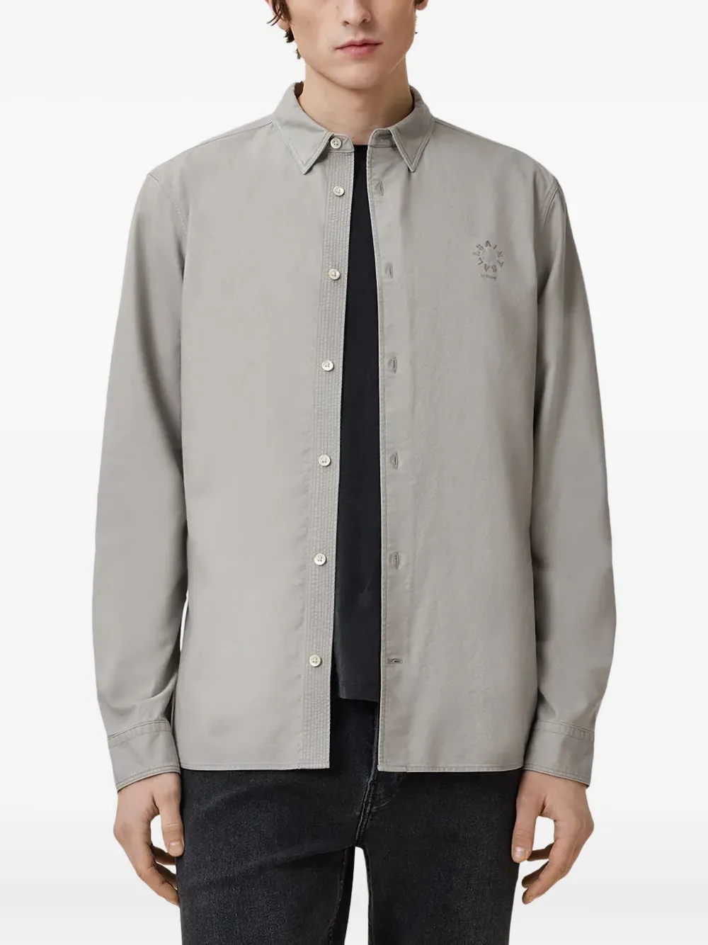 AllSaints Haven logo-embroidered shirt | Grey | Image 1