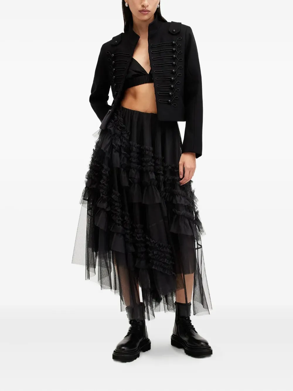 AllSaints Tulen rok met ruches Zwart